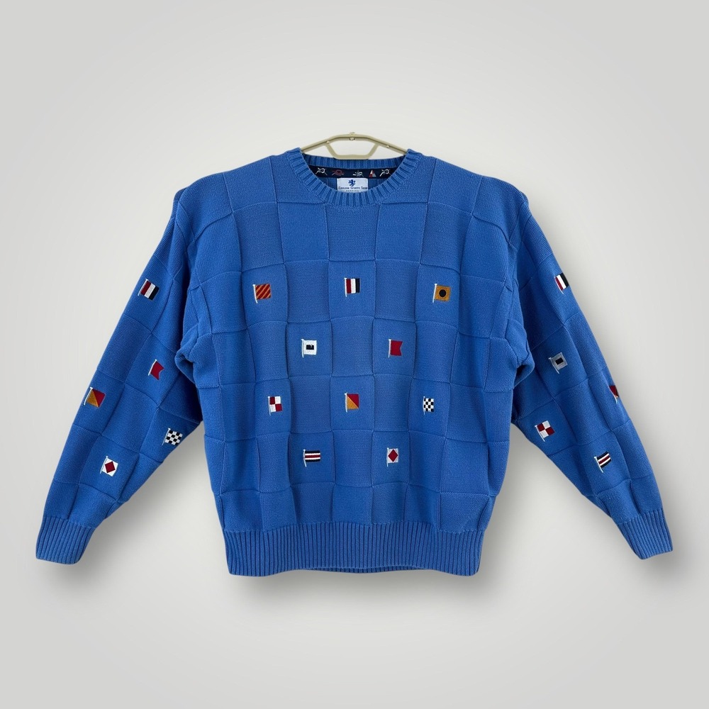 English Sports Shop Sweater Mens 2XL Blue Nautical Flag Cotton Knit Pullover